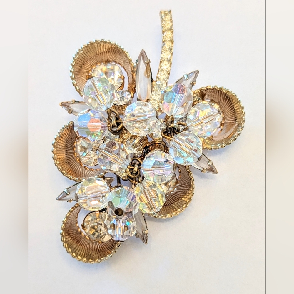 Vintage D&E Juliana Crystal Leaf Brooch BOOK PIECE